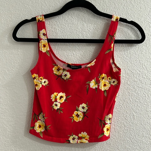 Forever 21 Red Floral Crop Top - Picture 1 of 2
